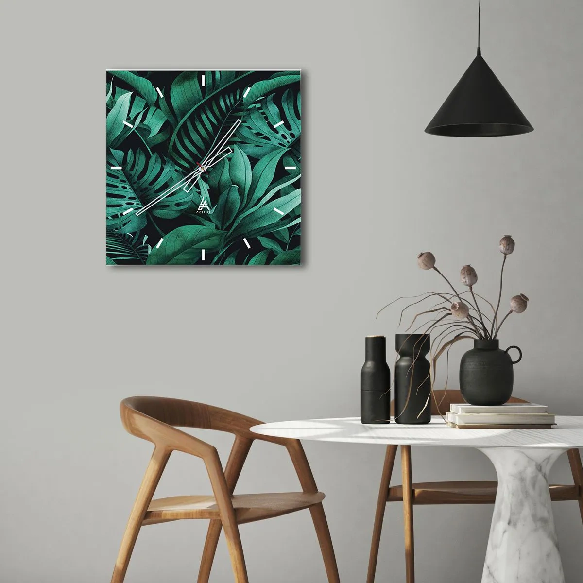 Reloj de pared - Reloj de vidrio - Profundidad del verde tropical - 40x40 cm