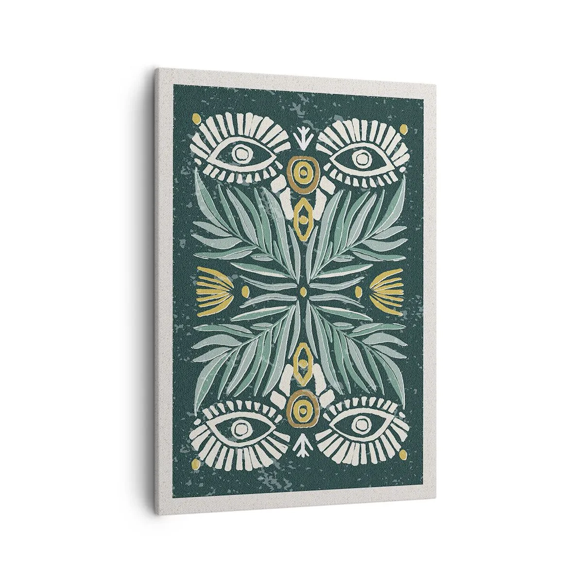 Cuadro sobre lienzo - Impresión de Imagen - Patrón de planta simétrica sobre un fondo verde. - 50x70cm - Como un recorte folclórico - Decoración de pared moderna para salón y dormitorio ARTTOR