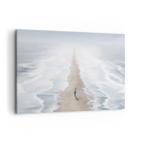 Cuadro sobre lienzo - Impresión de Imagen - Una figura en un camino solitario en medio de un vasto paisaje acuático. - 120x80cm - Un futuro brillante - Decoración de pared moderna para salón y dormitorio ARTTOR