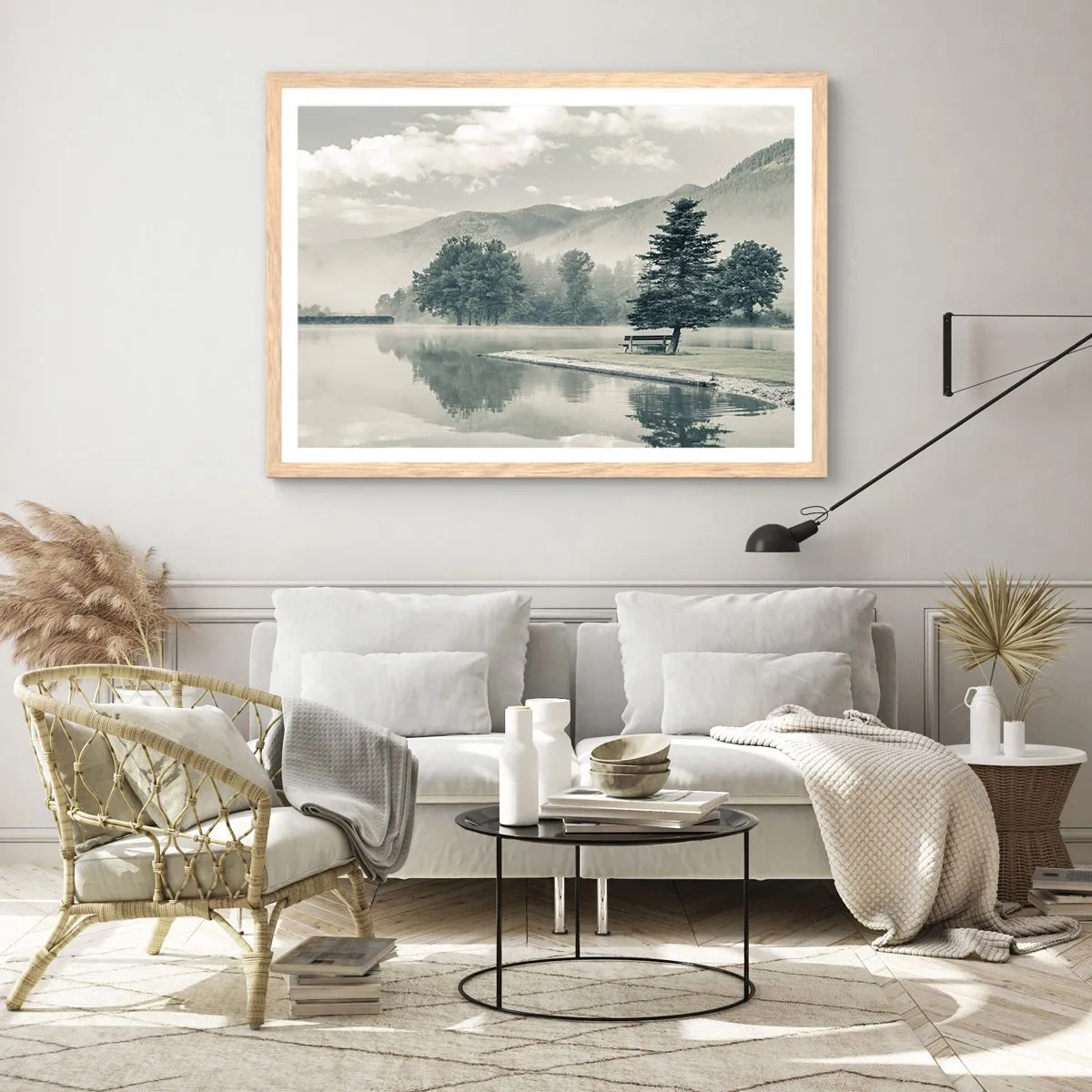 Póster en marco roble claro - El lago sigue durmiendo - 100x70 cm