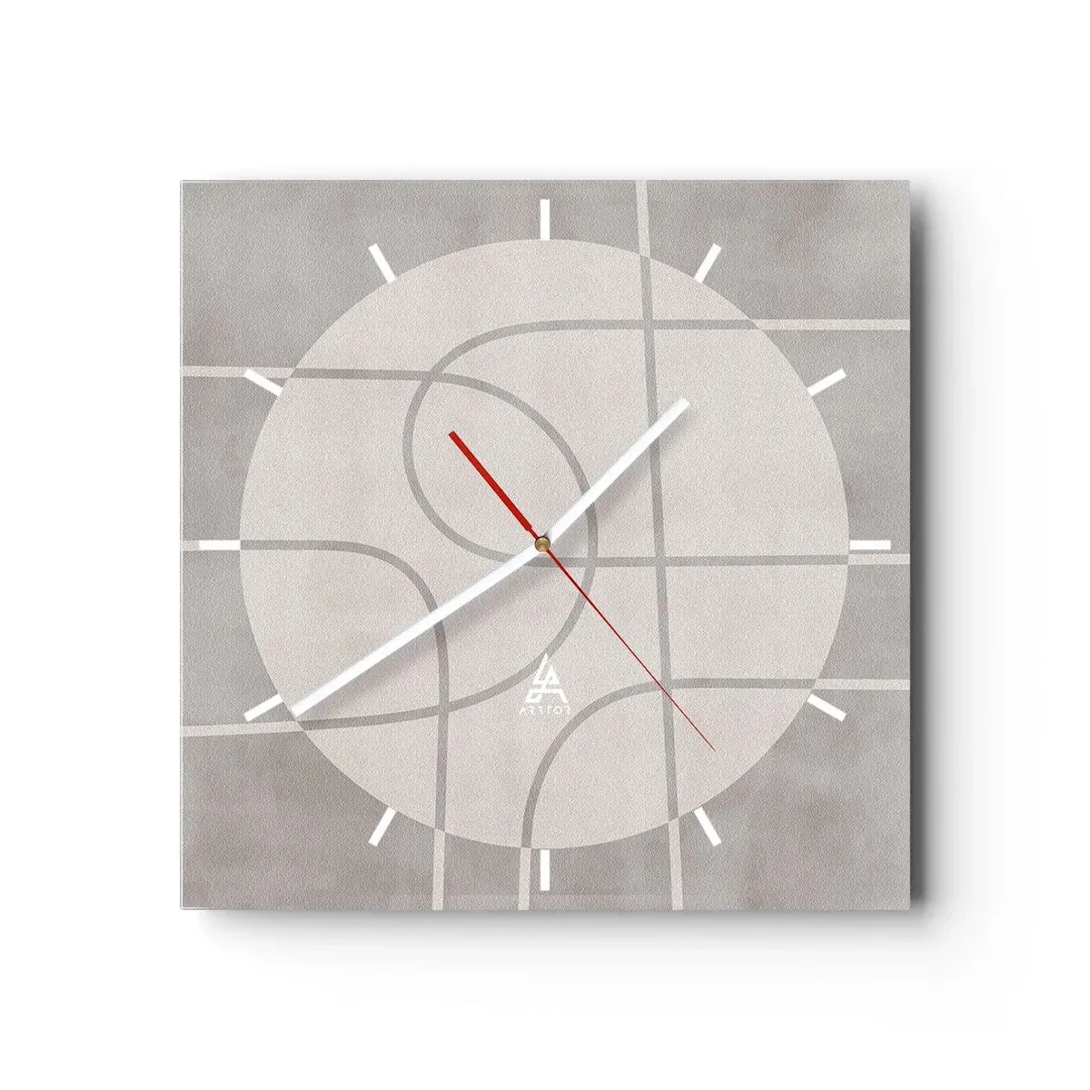 Reloj de pared - Reloj de vidrio - Patrón geométrico en tonos grises y blancos. - 30x30cm - Circular y rectilíneo - Decoración de pared moderna para salón y dormitorio ARTTOR