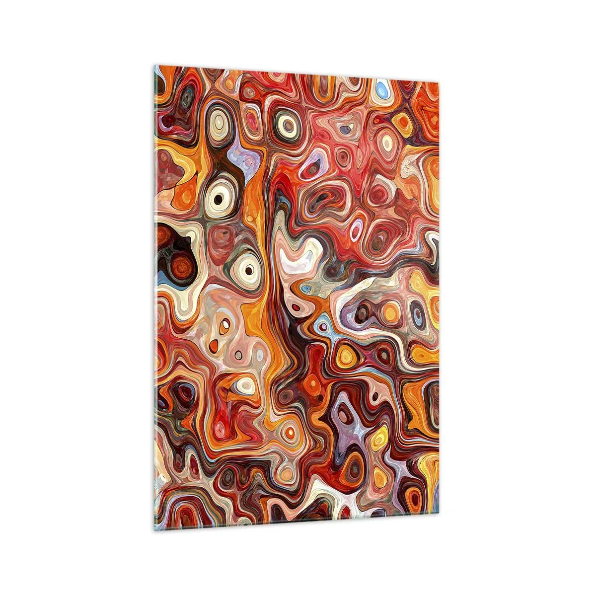 Cuadro sobre vidrio - Impresiones sobre Vidrio - Una composición abstracta en tonos cálidos de rojo, naranja y amarillo. - 70x100cm - Si las nueces se derritieran en la miel - Decoración de pared moderna para salón y dormitorio ARTTOR