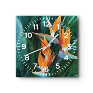 Reloj de pared - Reloj de vidrio - ¿Es una flor o es un pájaro? - 30x30 cm