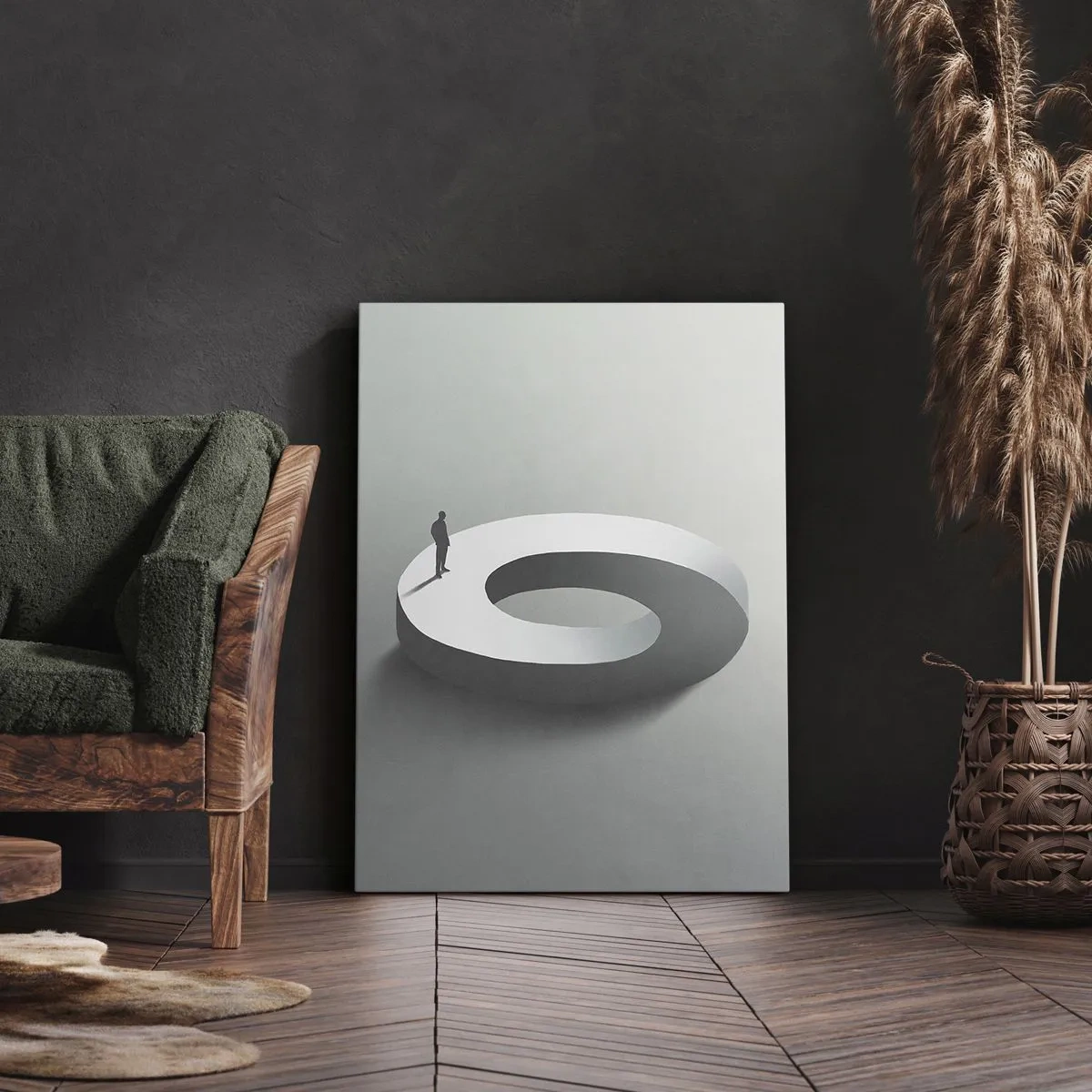 Cuadro sobre lienzo - Impresión de Imagen - Un hombre sobre una estructura gris y abstracta. - 70x100cm - Ser sabio no es una labor sencilla - Decoración de pared moderna para salón y dormitorio ARTTOR