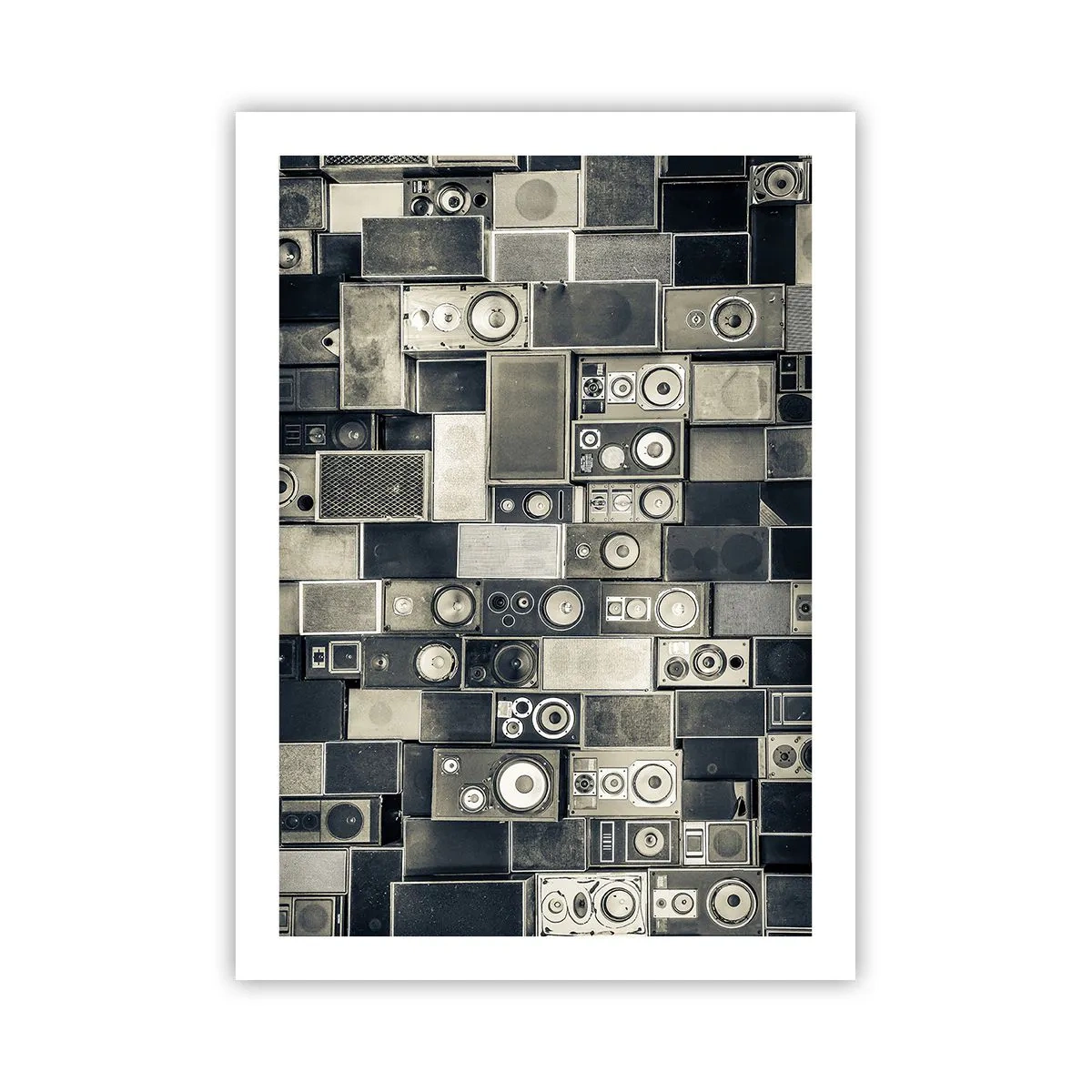 Póster - Collage de altavoces en tonos de gris - 50x70cm - Y todo fluye - Decoración de pared moderna para salón y dormitorio ARTTOR