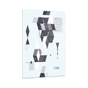 Cuadro sobre vidrio - Impresiones sobre Vidrio - Gráficos geométricos modernos en tonos blanco y azul marino. - 70x100cm - Las matemáticas en el alma - Decoración de pared moderna para salón y dormitorio ARTTOR