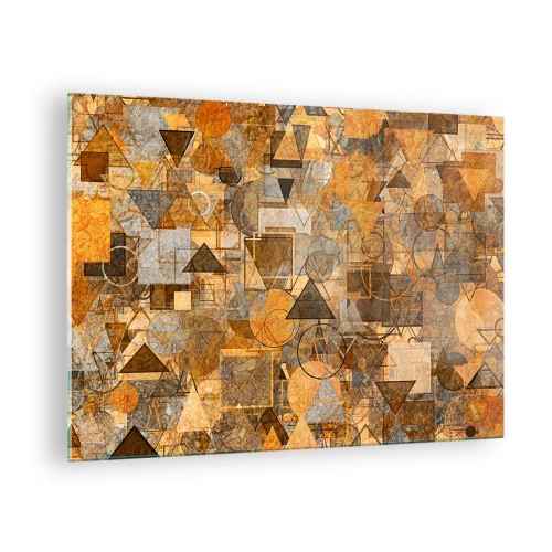 Cuadro sobre vidrio - Impresiones sobre Vidrio - Composición geométrica abstracta en tonos cálidos. - 70x50cm - El mundo en formas - Decoración de pared moderna para salón y dormitorio ARTTOR