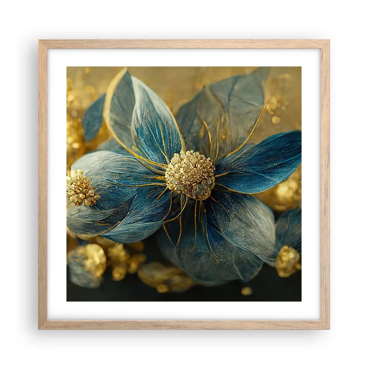 Póster en marco roble claro - Flor de oro - 50x50 cm
