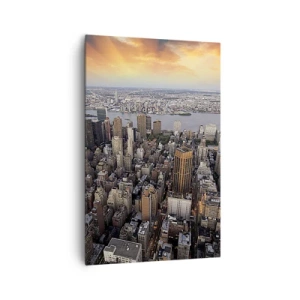 Cuadro sobre lienzo - Impresión de Imagen - Vista de la metrópoli con la puesta de sol - 80x120cm - El corazón palpitante de nuestro tiempo - Decoración de pared moderna para salón y dormitorio ARTTOR