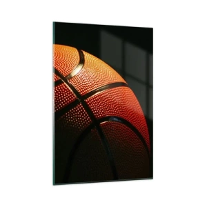 Cuadro sobre vidrio - Impresiones sobre Vidrio - Primer plano de una pelota de baloncesto sobre un fondo negro - 80x120cm - Hermoso como un planeta - Decoración de pared moderna para salón y dormitorio ARTTOR