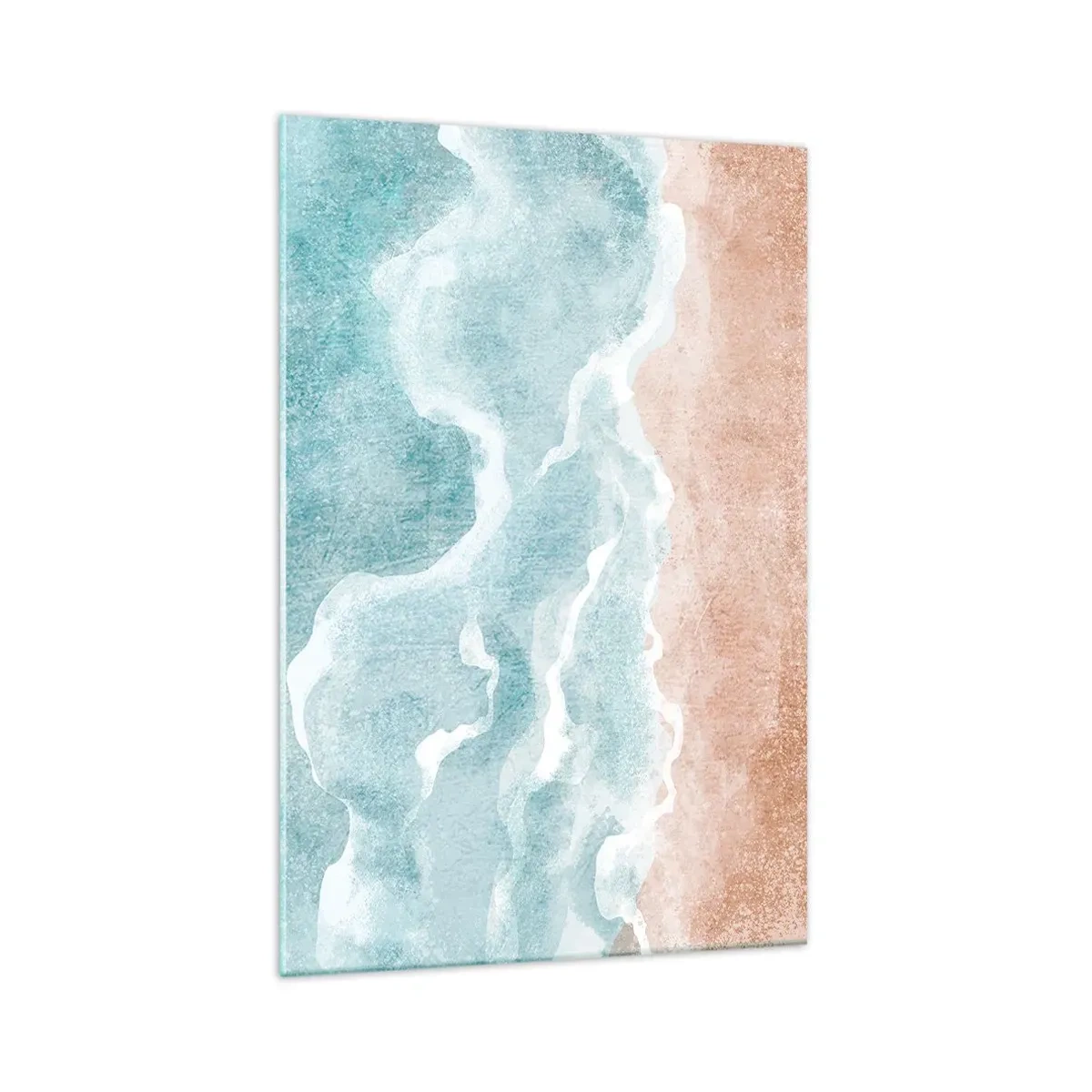 Cuadro sobre vidrio - Impresiones sobre Vidrio - Playa abstracta con olas en tonos azules y beige. - 70x100cm - Abstracción de nubes - Decoración de pared moderna para salón y dormitorio ARTTOR