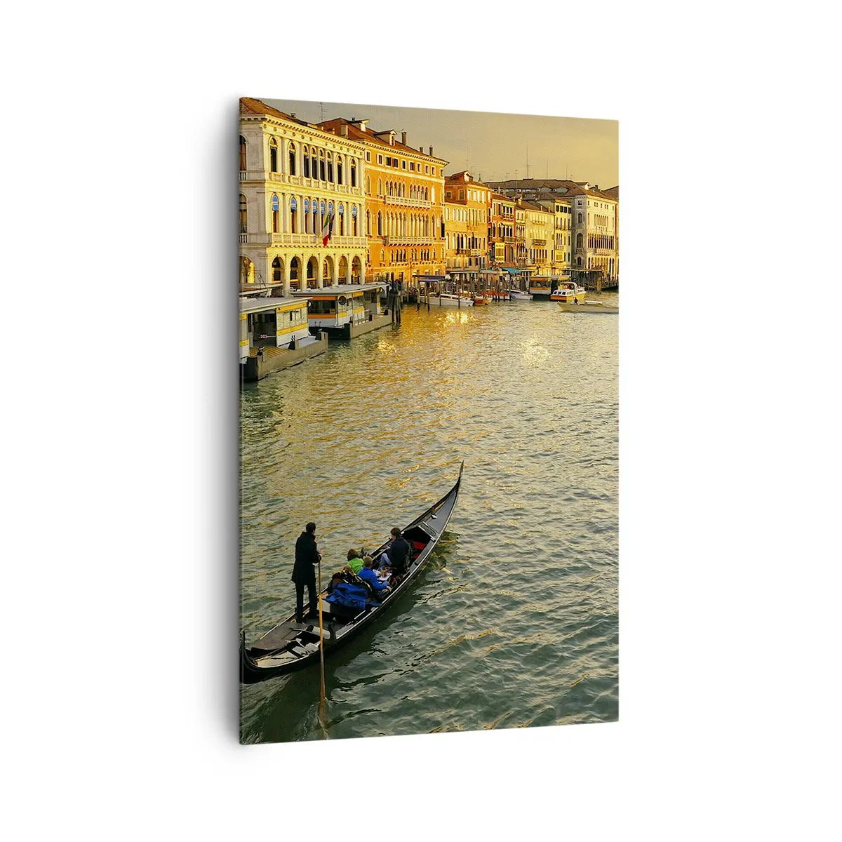 Cuadro sobre lienzo - Impresión de Imagen - Góndola en un canal de Venecia al atardecer - 80x120cm - En el lado soleado de la calle - Decoración de pared moderna para salón y dormitorio ARTTOR