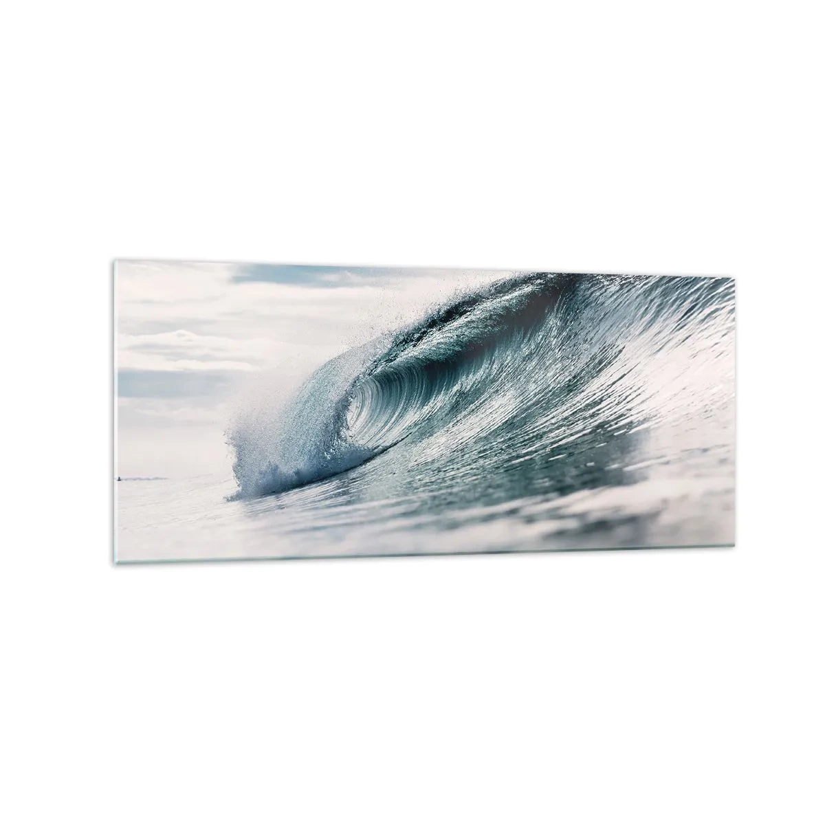 Cuadro sobre vidrio - Impresiones sobre Vidrio - Una ola del mar capturada en un momento dinámico contra el cielo. - 120x50cm - La cima del océano - Decoración de pared moderna para salón y dormitorio ARTTOR