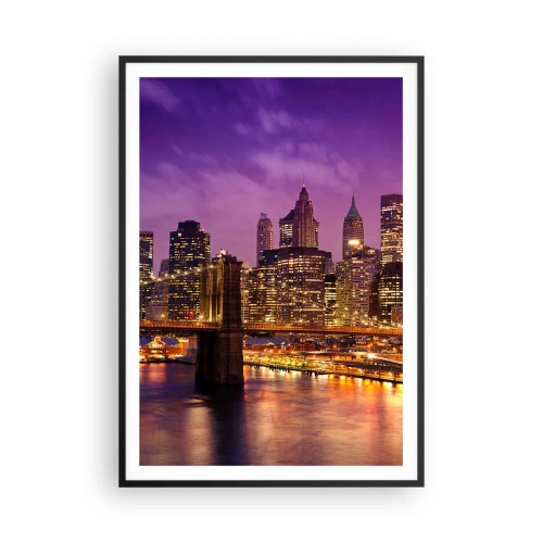 Póster en marco negro - Manhattan púrpura y dorado - 70x100 cm