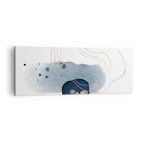Cuadro sobre lienzo - Impresión de Imagen - Abstracción en tonos azules y dorados. - 140x50cm - Fantasía azul y oro - Decoración de pared moderna para salón y dormitorio ARTTOR