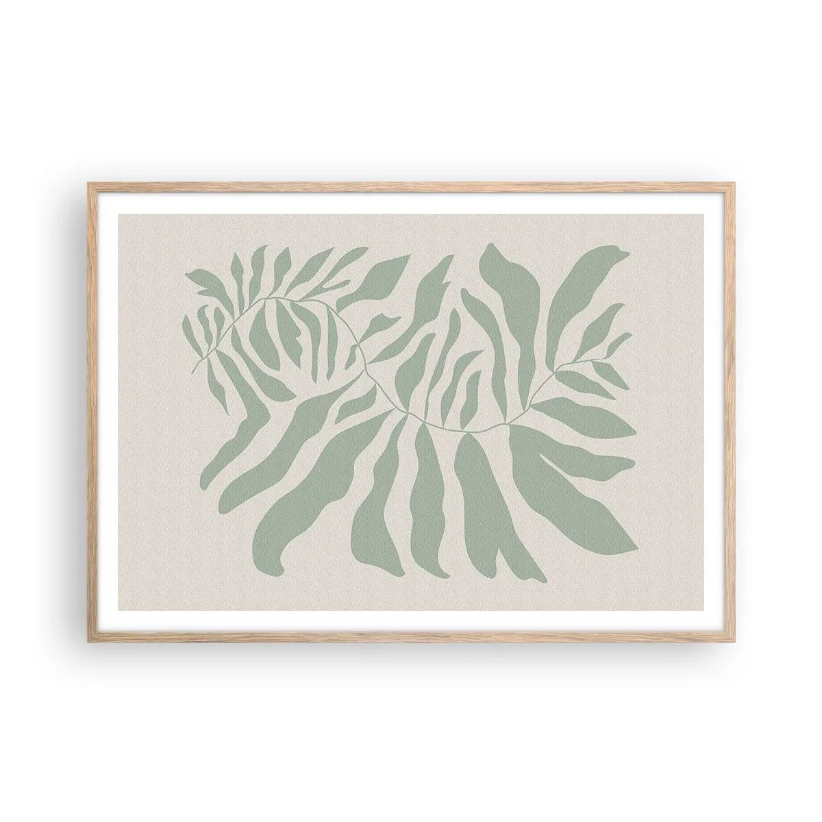 Póster en marco roble claro - Rama esmeralda - 100x70 cm