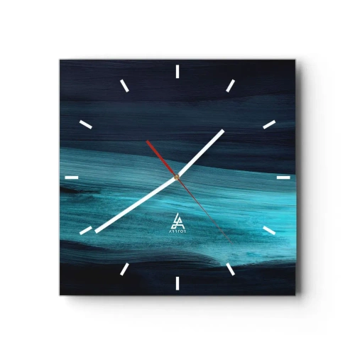 Reloj de pared - Reloj de vidrio - Ondas abstractas sutiles en tonos oscuros de azul. - 30x30cm - Nadar con la corriente - Decoración de pared moderna para salón y dormitorio ARTTOR