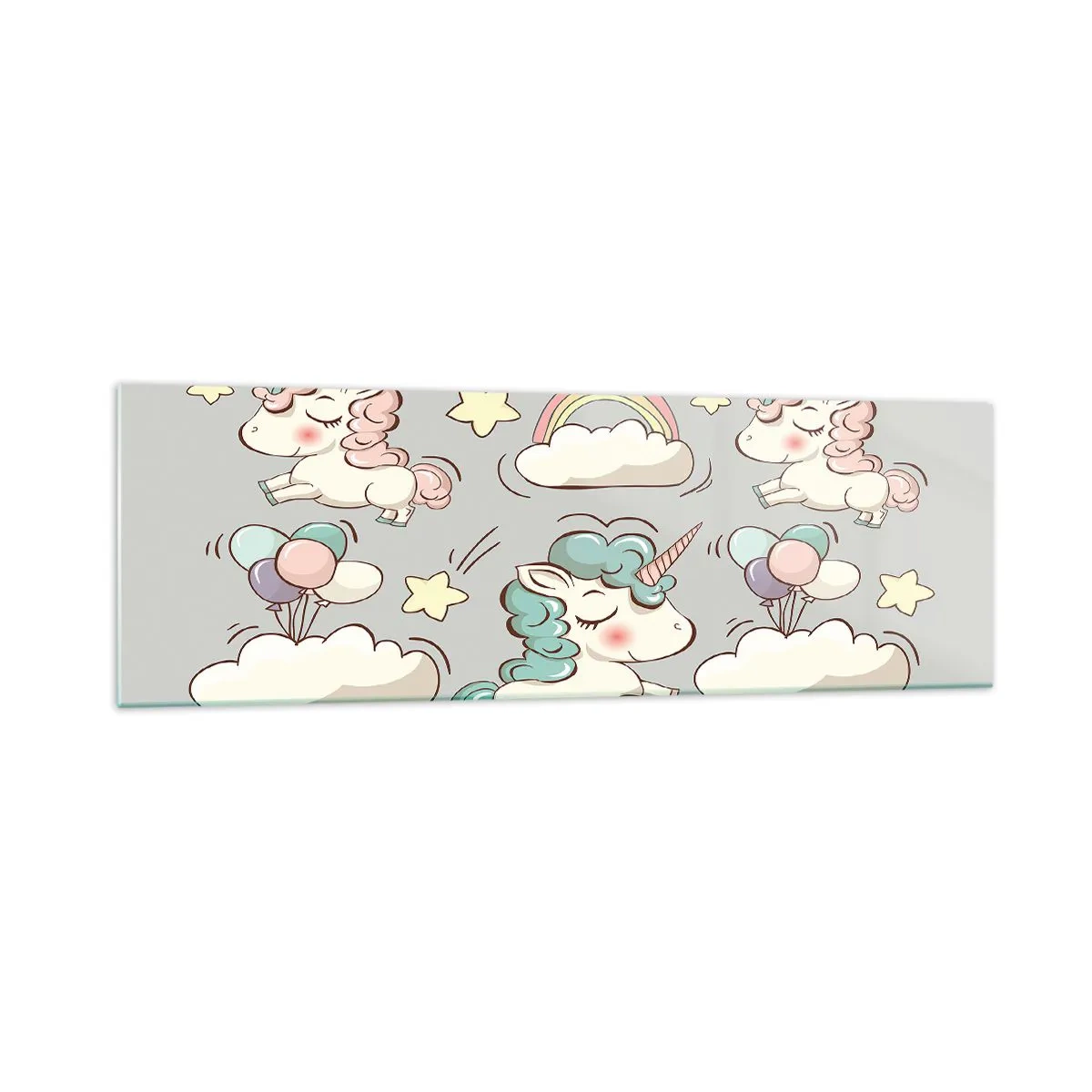 Cuadro sobre vidrio - Impresiones sobre Vidrio - Lindos unicornios sobre un fondo pastel. - 160x50cm - Estoy seguro de que existen - Decoración de pared moderna para salón y dormitorio ARTTOR