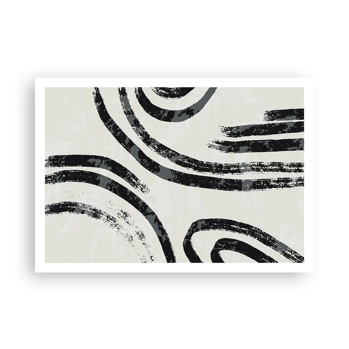 Póster - Líneas abstractas en blanco y negro sobre un fondo claro - 100x70cm - A medias - Decoración de pared moderna para salón y dormitorio ARTTOR