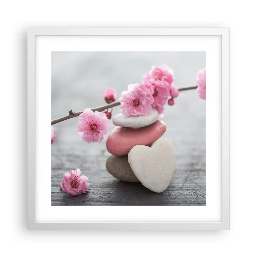 Póster en marco blanco - Felicidad con la flor del cerezo - 40x40 cm