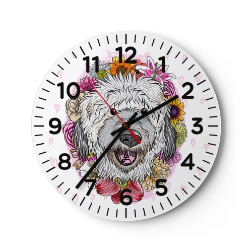 Reloj de pared - Reloj de vidrio - Alegría de cachorro - 40x40 cm