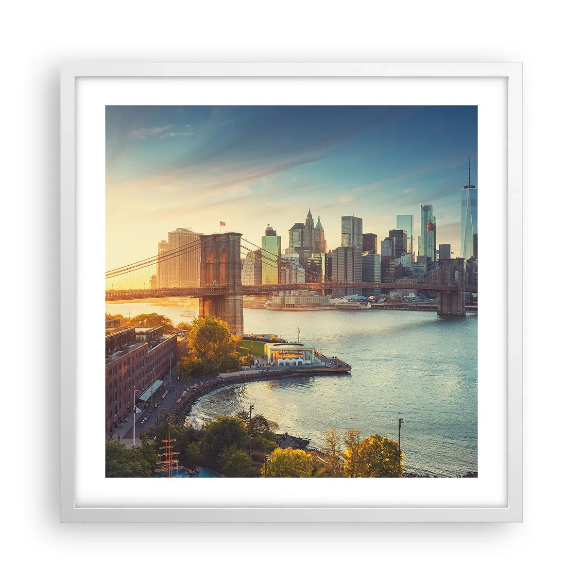 Póster en marco blanco - El amanecer de la gran ciudad - 50x50 cm