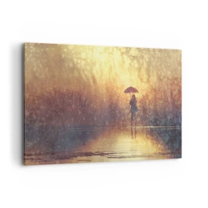 Cuadro sobre lienzo - Impresión de Imagen - Una figura con un paraguas en un paisaje brumoso lleno de reflejos. - 120x80cm - Siento que alguien me mira - Decoración de pared moderna para salón y dormitorio ARTTOR