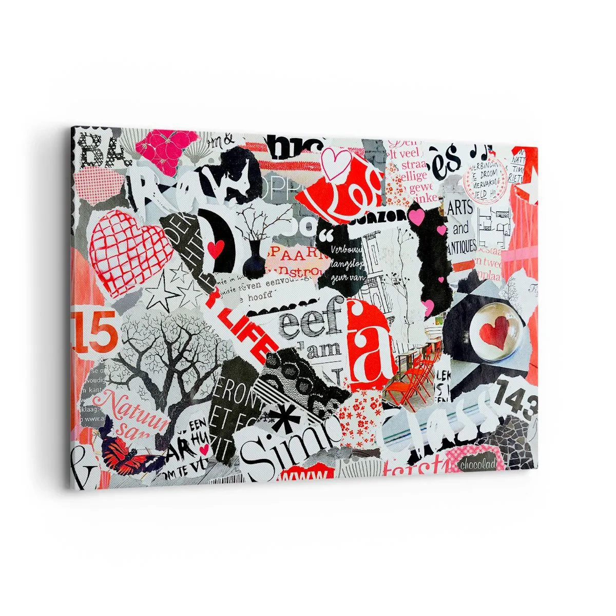 Cuadro sobre lienzo - Impresión de Imagen - Un collage colorido con inscripciones, corazones y gráficos. - 120x80cm - Collage hipster - Decoración de pared moderna para salón y dormitorio ARTTOR