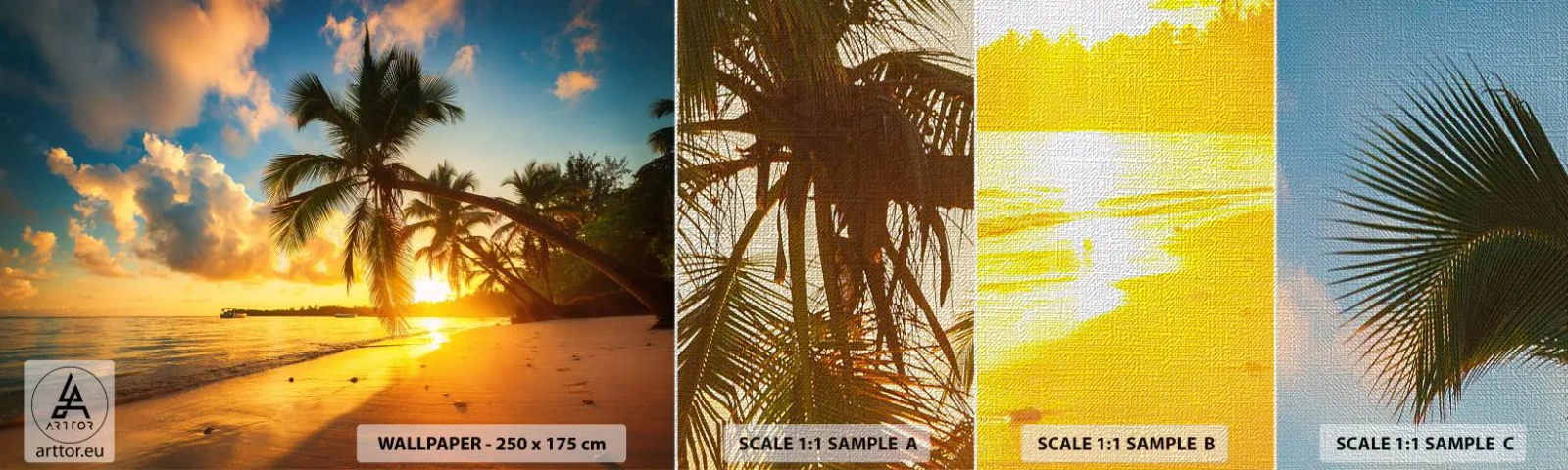 Muestra de fotomural Premium Canvas - Un sueño caribeño - Paisaje, Palmera de cocos, Mar - 100x30 cm