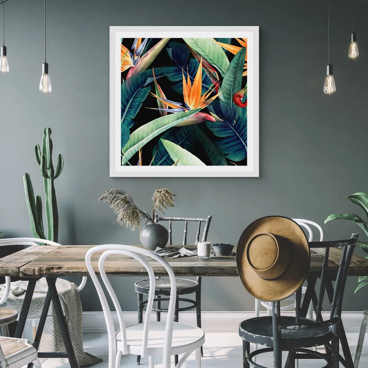 Póster en marco blanco - Flores de llamas de los trópicos - 30x30 cm