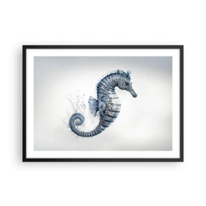 Póster en marco negro - Caballito de mar en tonos azules con detalles de acuarela - 70x50cm - Una sutil broma de la naturaleza - Decoración de pared moderna para salón y dormitorio ARTTOR