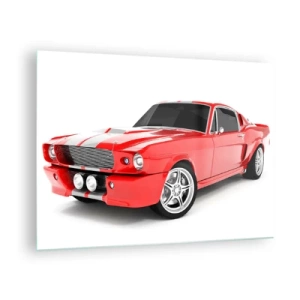 Cuadro sobre vidrio - Impresiones sobre Vidrio - Mustang deportivo clásico rojo - 70x50cm - Mustang veloz como el viento - Decoración de pared moderna para salón y dormitorio ARTTOR