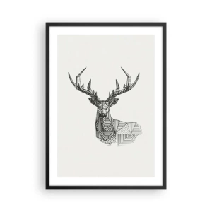 Póster en marco negro - Silueta geométrica de un ciervo en estilo blanco y negro. - 50x70cm - Ciervo en estilo cubista - Decoración de pared moderna para salón y dormitorio ARTTOR