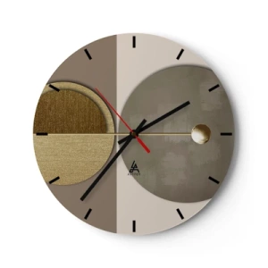 Reloj de pared - Reloj de vidrio - Formas geométricas doradas y beige sobre un fondo contrastante. - 30x30cm - Equilibrio perfecto - Decoración de pared moderna para salón, cocina y dormitorio ARTTOR