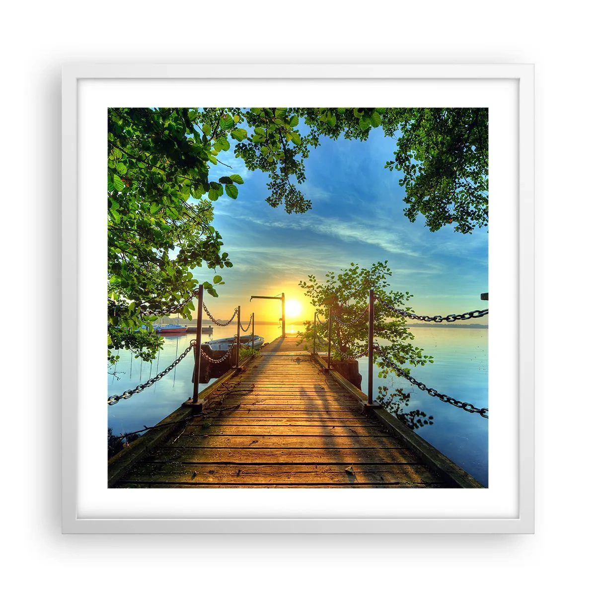 Póster en marco blanco - Atardecer junto al agua - 50x50 cm