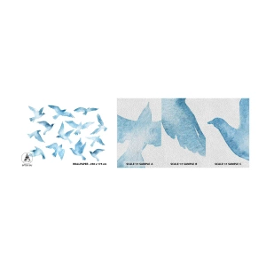Muestra de fotomural Premium Sand - Pájaros azules - Abstracción, Pájaro, Gráficos - 100x30 cm