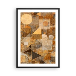 Póster en marco negro - Composición geométrica abstracta en tonos marrones y naranjas. - 50x70cm - Estudio cubista en bronce - Decoración de pared moderna para salón y dormitorio ARTTOR