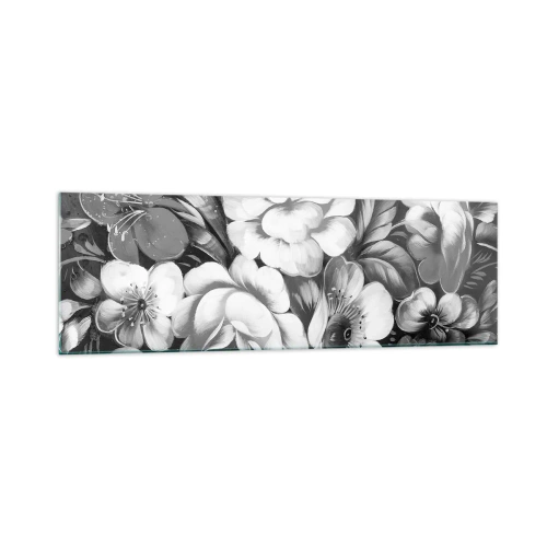 Cuadro sobre vidrio - Impresiones sobre Vidrio - Flores en blanco y negro en una composición clásica y elegante. - 160x50cm - Hermoso incluso en el gris - Decoración de pared moderna para salón y dormitorio ARTTOR
