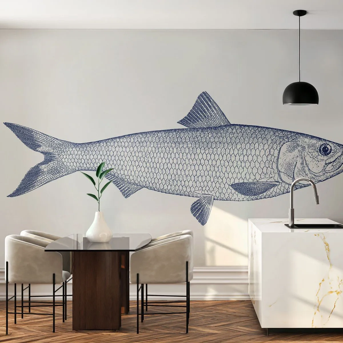 Fotomural Autadhesivo Deluxe Sticker - Saludos desde los mares del norte - Pez, Animal marino, Estilo costero - 250x175 cm