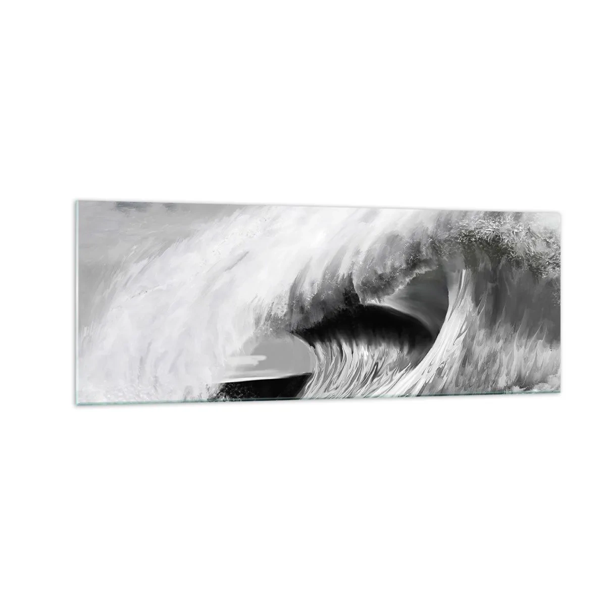 Cuadro sobre vidrio - Impresiones sobre Vidrio - Ola oceánica dramática en monocromo - 140x50cm - La ira del océano - Decoración de pared moderna para salón y dormitorio ARTTOR