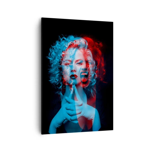 Cuadro sobre lienzo - Impresión de Imagen - Doble retrato de una mujer en rojo y azul - 70x100cm - Alter ego - Decoración de pared moderna para salón y dormitorio ARTTOR