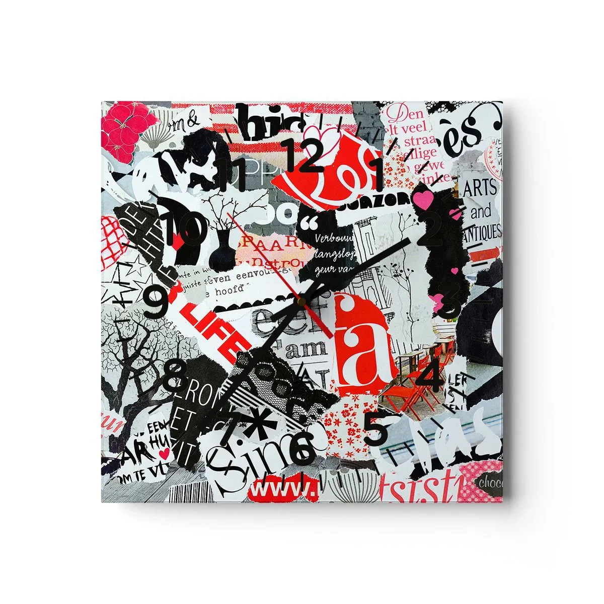 Reloj de pared - Reloj de vidrio - Collage hipster - 40x40 cm