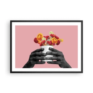 Póster en marco negro - Manos sosteniendo un ramo de flores de colores. - 70x50cm - La apoteosis de la vida - Decoración de pared moderna para salón y dormitorio ARTTOR