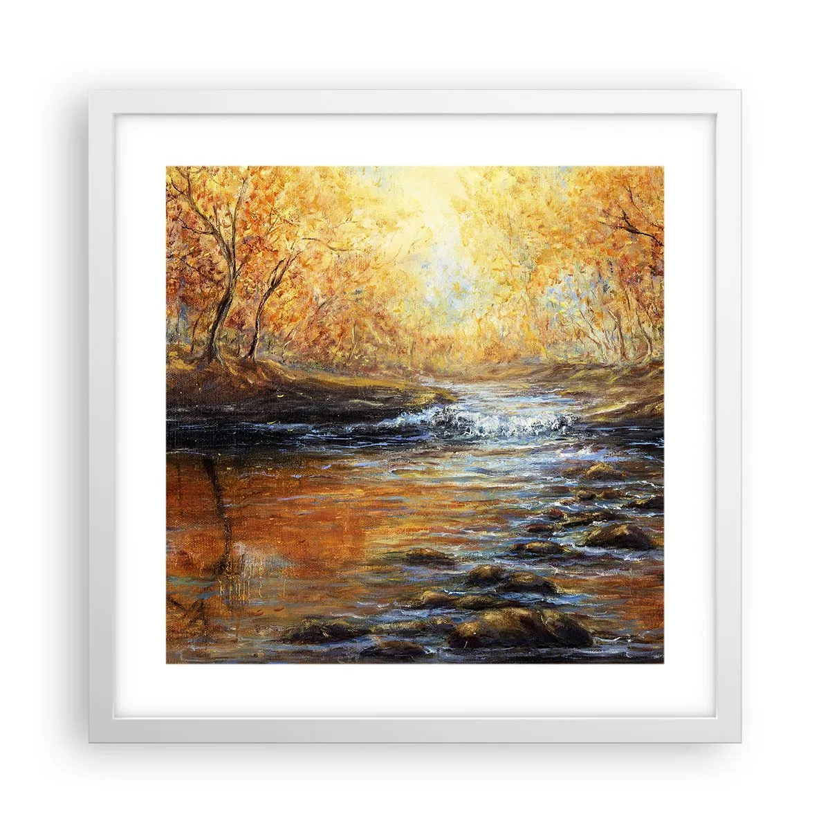 Póster en marco blanco - Arroyo de oro - 40x40 cm