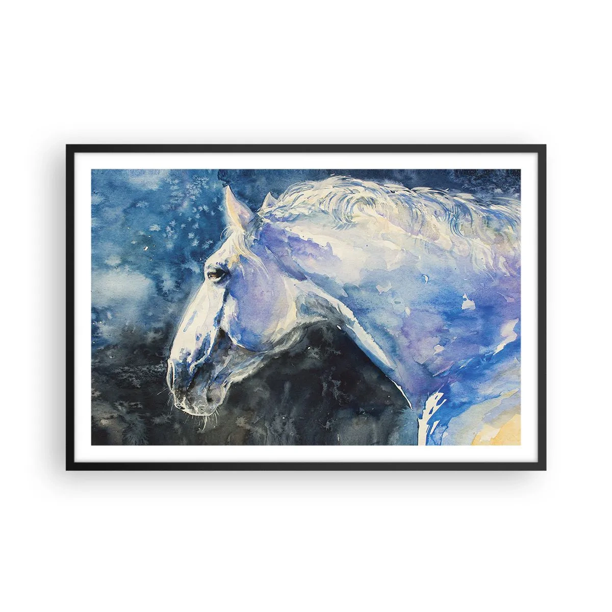 Póster en marco negro - Retrato en un resplandor azul - 91x61 cm