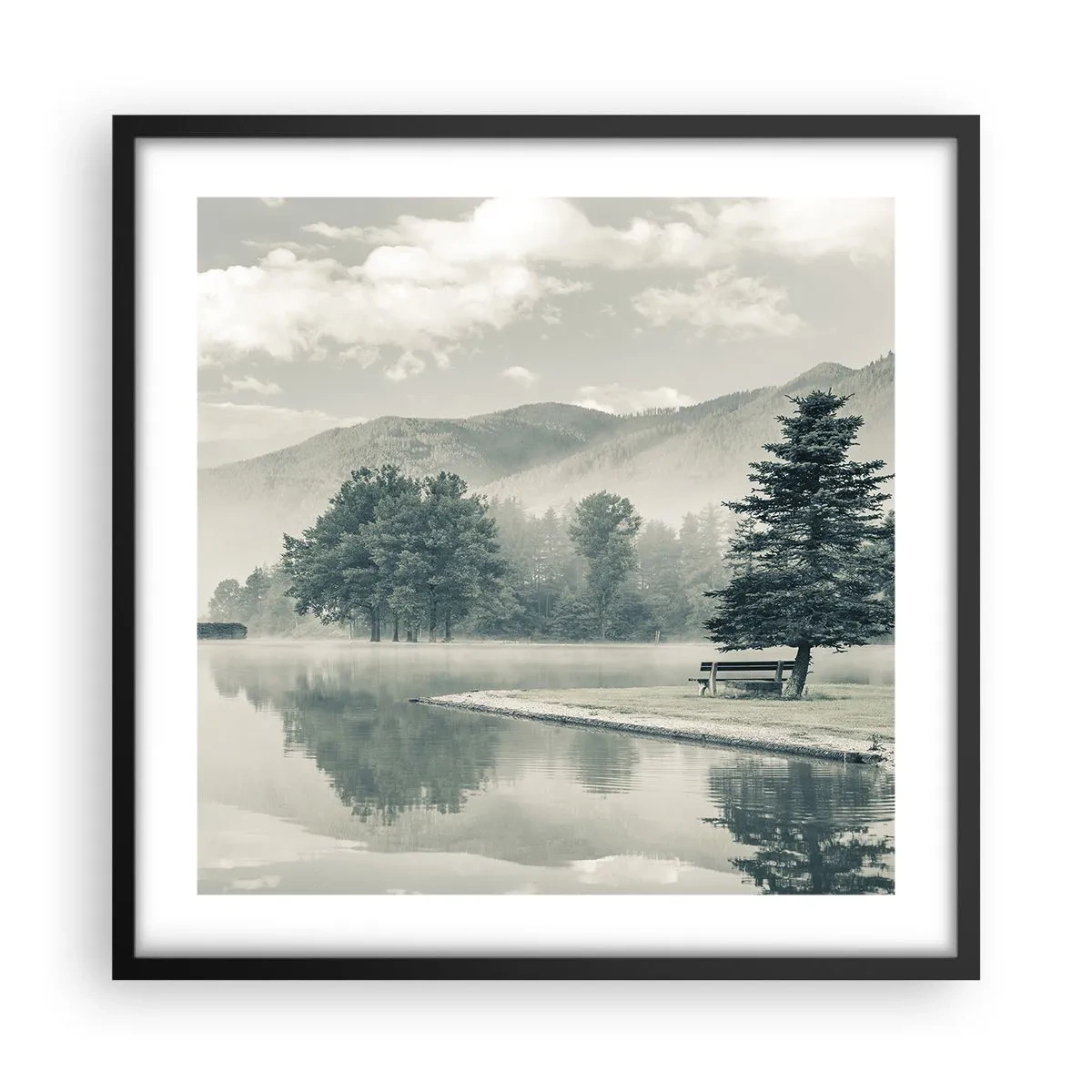 Póster en marco negro - El lago sigue durmiendo - 50x50 cm