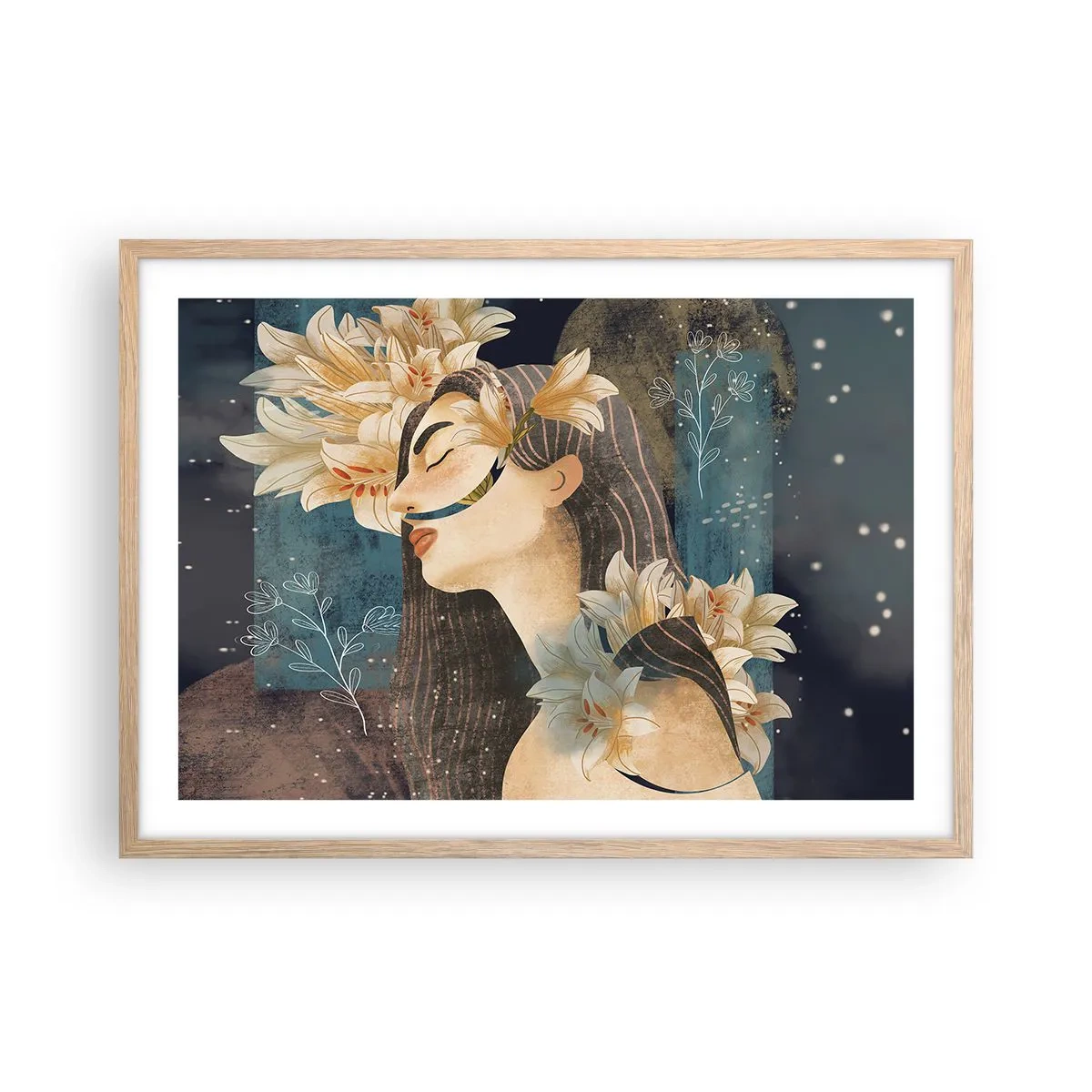 Póster en marco roble claro - Cuento de princesa con lirios - 70x50 cm