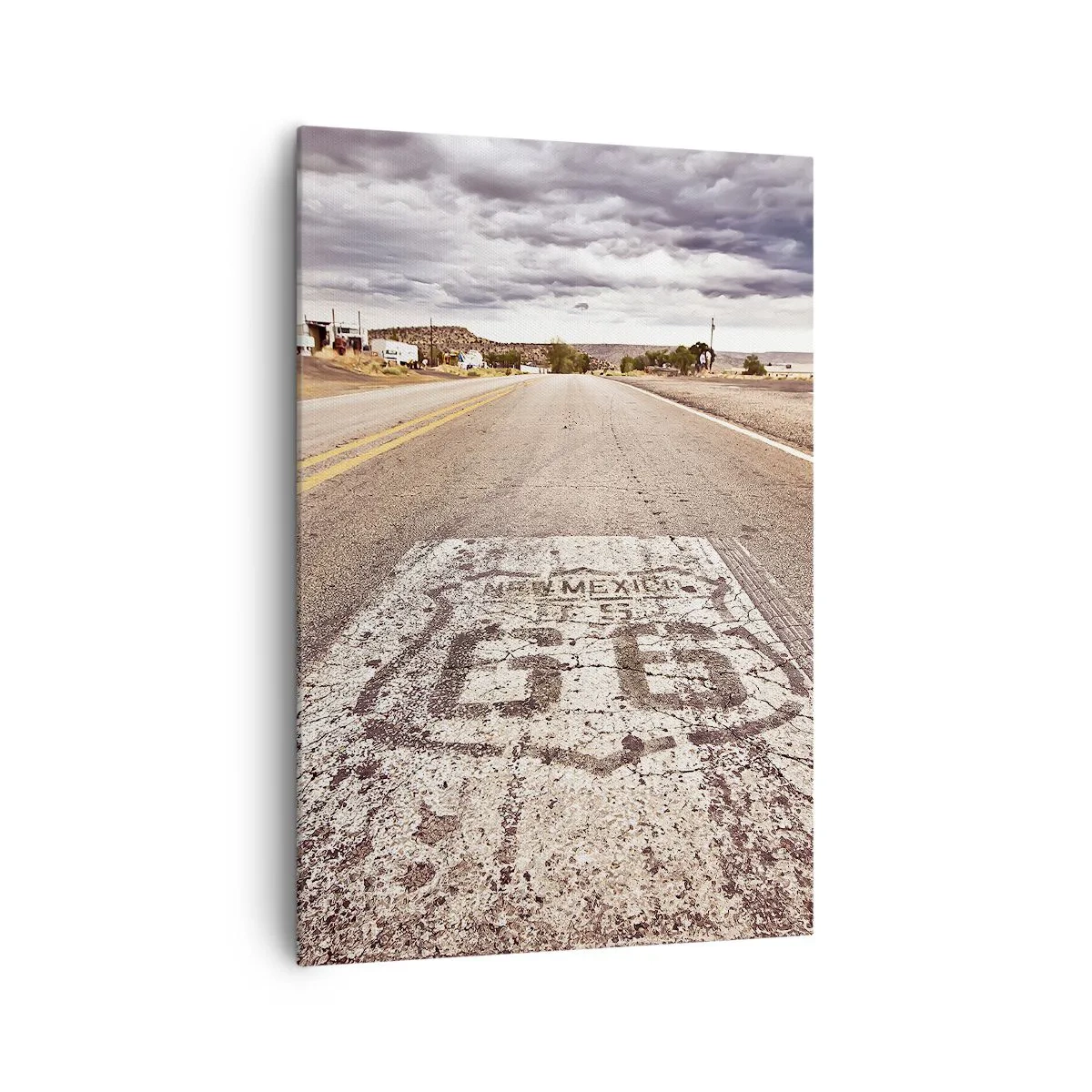 Cuadro sobre lienzo - Impresión de Imagen - Ruta 66 en un clima desértico con un cielo pintoresco - 70x100cm - Mother Road: una leyenda americana - Decoración de pared moderna para salón y dormitorio ARTTOR