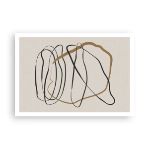 Póster - Líneas artísticas en negro y dorado sobre un fondo claro. - 100x70cm - Composición: danza lineal - Decoración de pared moderna para salón y dormitorio ARTTOR