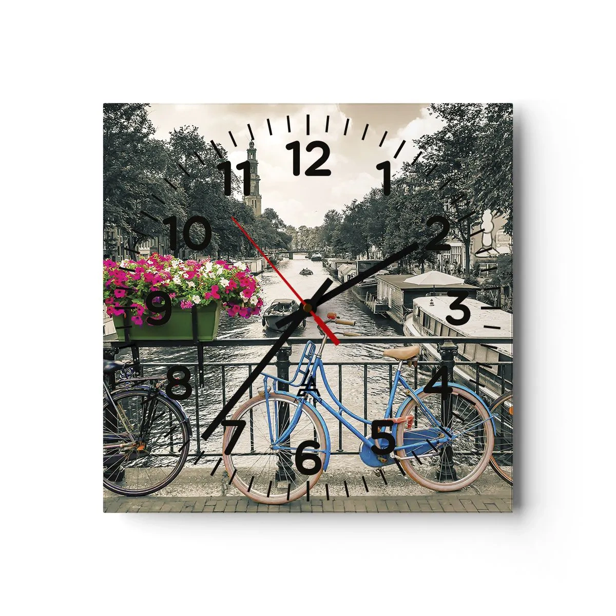 Reloj de pared - Reloj de vidrio - Los colores de una calle de Ámsterdam - 30x30 cm